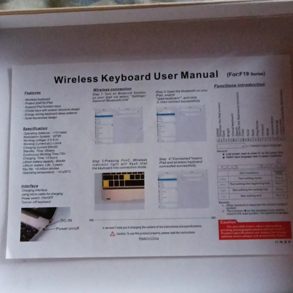 Wireless Keyboard F19 for iPad Air/Air 2/Pro 9.7